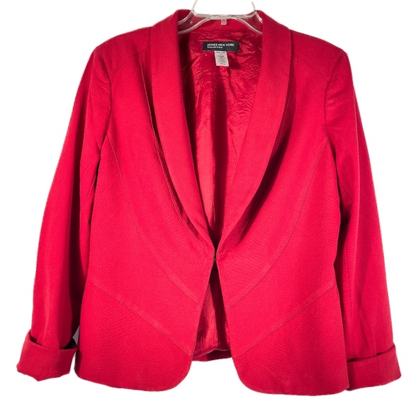 Red Shawl Collar Wool Blend Blazer with Top Stitch Design - Picture 1 of 10